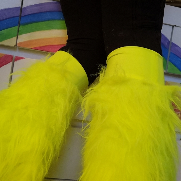 Neon Fluffy Boot Covers Rave Raver Legwarmers - Picture 7 of 8